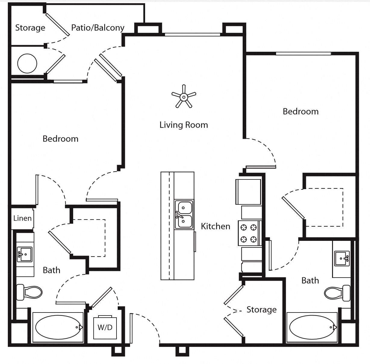 Floor plan for 2 beds, 2 baths, 1080 sqft